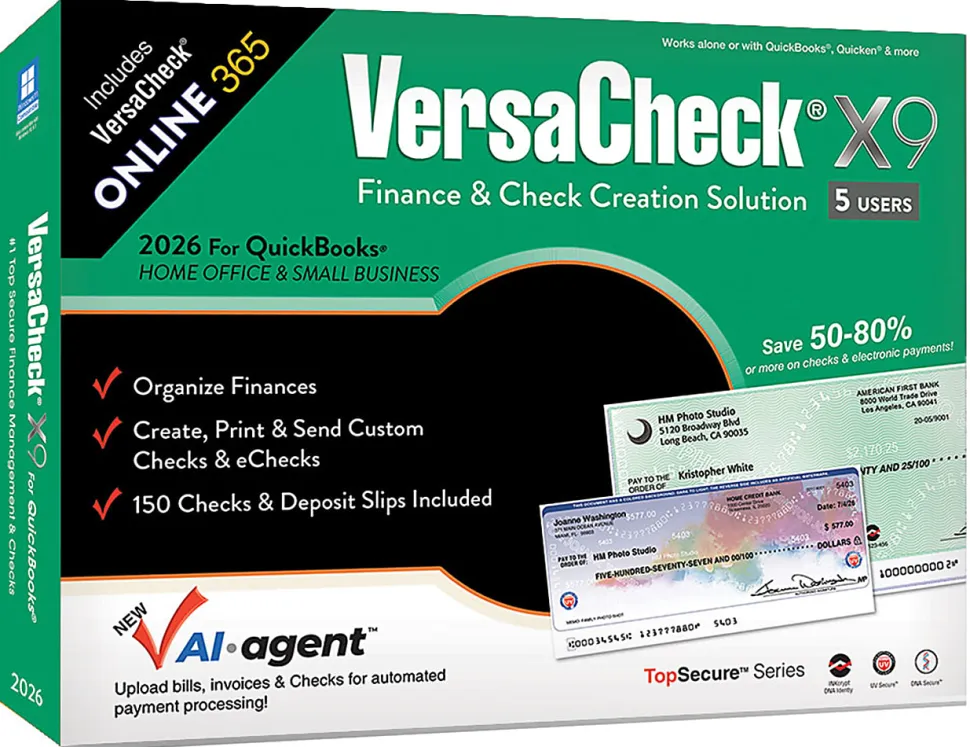 VersaCheck X9 2026 For QuickBooks + VersaCheck ONLINE Gold Bundle, 5 Users, 1-Year Subscription, PC, Download