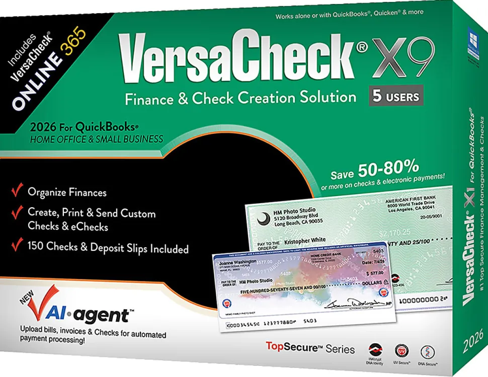 VersaCheck X9 2026 For QuickBooks + VersaCheck ONLINE Gold Bundle, 5 Users, 1-Year Subscription, PC, Download