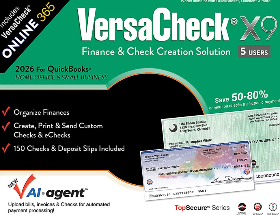 VersaCheck X9 2026 For QuickBooks + VersaCheck ONLINE Gold Bundle, 5 Users, 1-Year Subscription, PC, Download