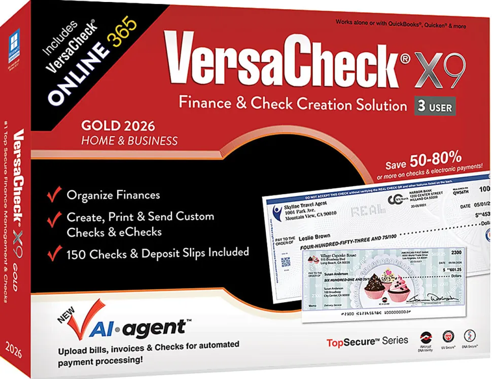 VersaCheck X9 Gold 2026 + VersaCheck ONLINE Gold Bundle, 3 Users, 1-Year Subscription, PC, Download