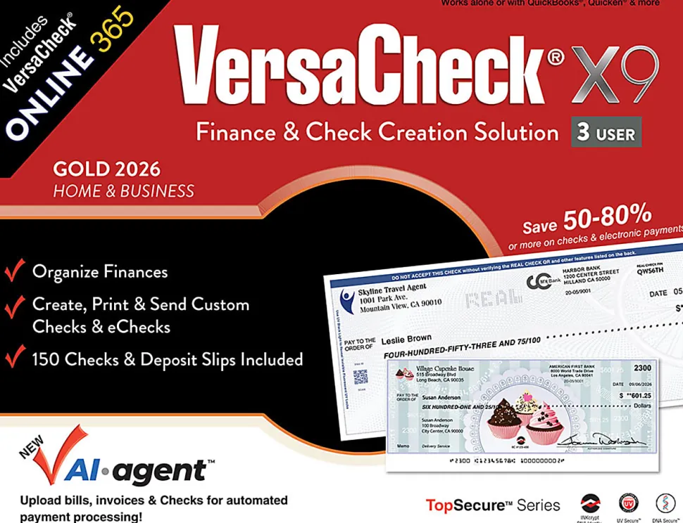 VersaCheck X9 Gold 2026 + VersaCheck ONLINE Gold Bundle, 3 Users, 1-Year Subscription, PC, Download