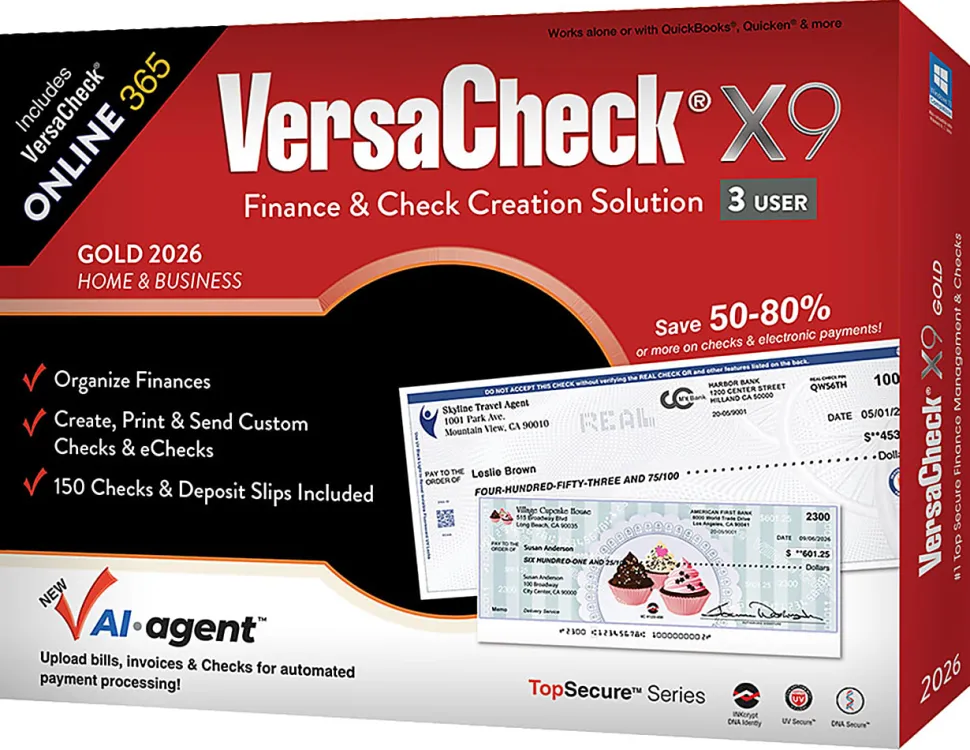 VersaCheck X9 Gold 2026 + VersaCheck ONLINE Gold Bundle, 3 Users, 1-Year Subscription, PC, Download