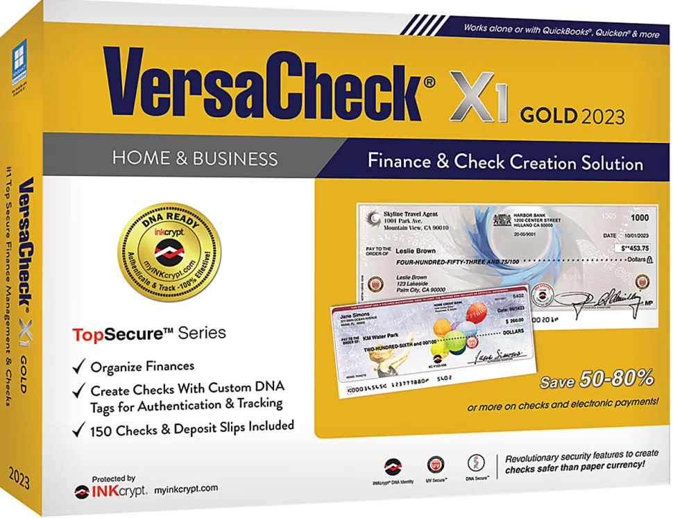 VersaCheck® X1 INKcrypt Gold Software, 2023, Windows® 8.1/10/11, Disc/Product Key
