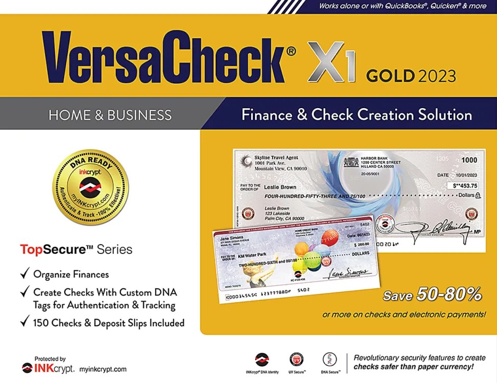 VersaCheck® X1 INKcrypt Gold Software, 2023, Windows® 8.1/10/11, Disc/Product Key