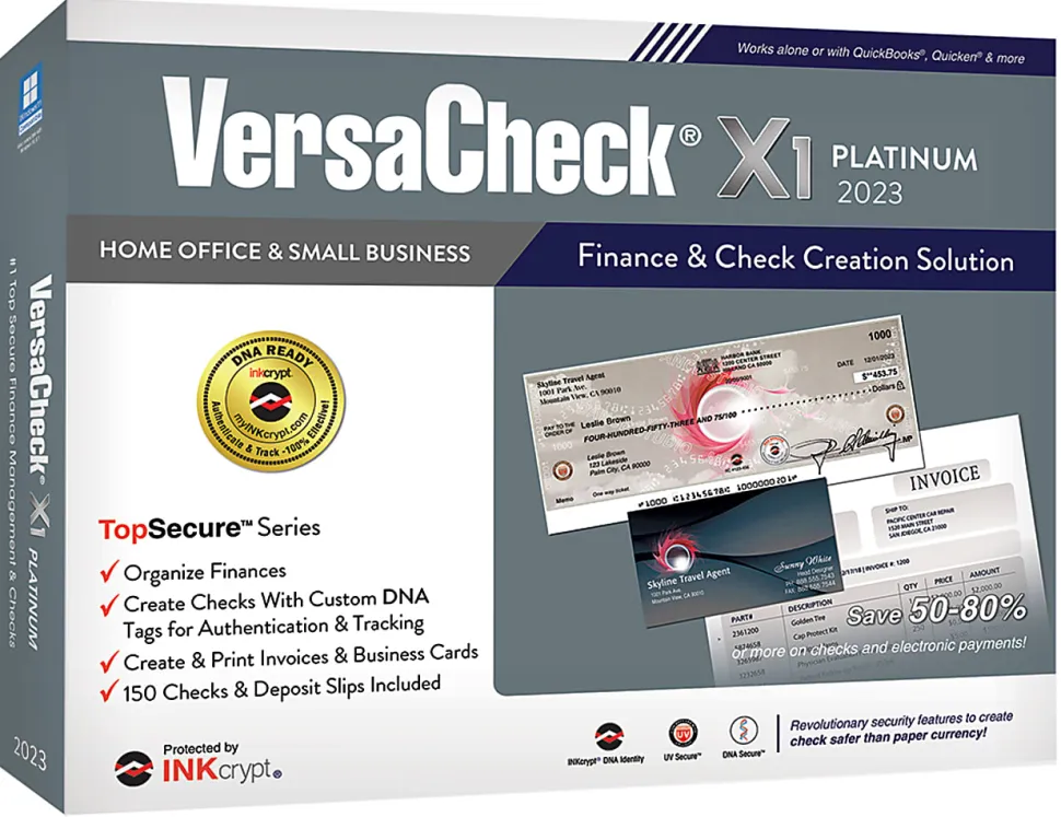 VersaCheck® X1 INKcrypt Platinum Software, 2023, Windows® 8.1/10/11, Disc/Product Key
