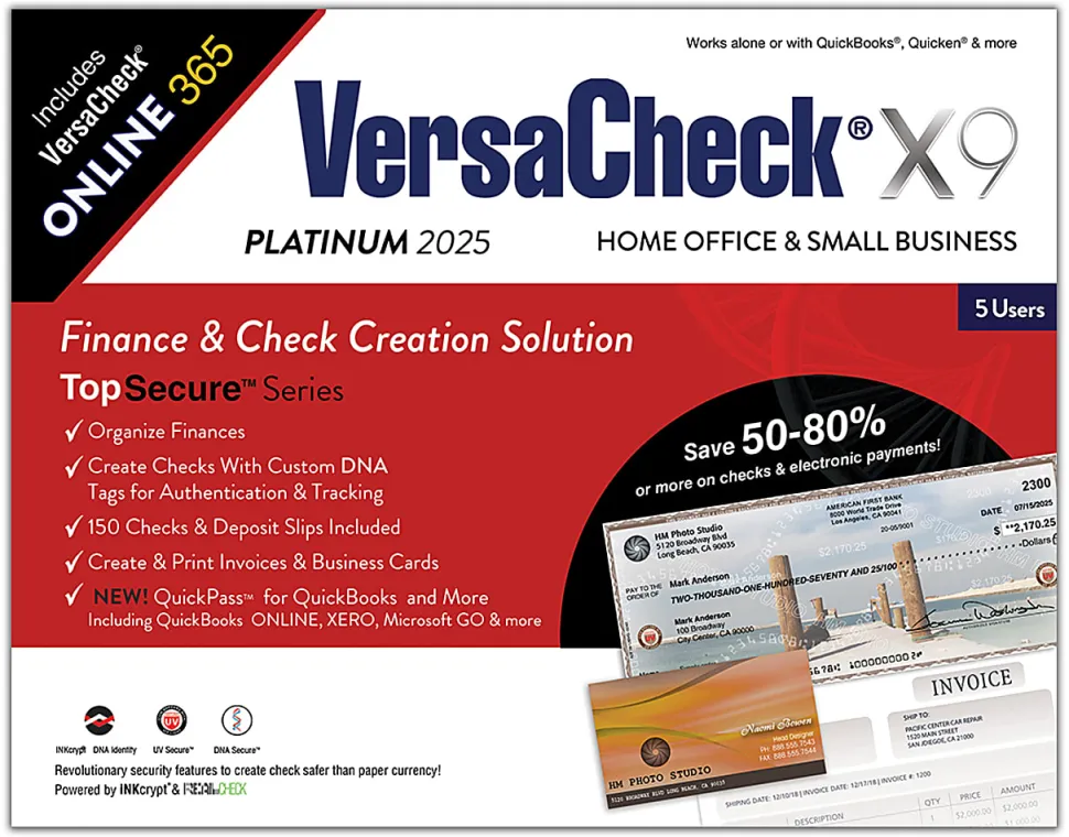 VersaCheck X1 Platinum + VersaCheck ONLINE Platinum Bundle, 2025, For 5 Users, 1-Year Subscription, PC, Product Key/Download