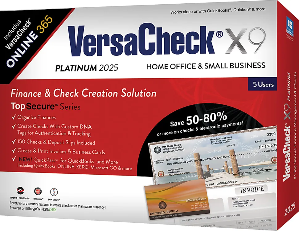 VersaCheck X1 Platinum + VersaCheck ONLINE Platinum Bundle, 2025, For 5 Users, 1-Year Subscription, PC, Product Key/Download