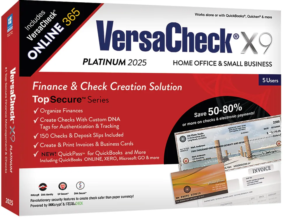 VersaCheck X1 Platinum + VersaCheck ONLINE Platinum Bundle, 2025, For 5 Users, 1-Year Subscription, PC, Product Key/Download