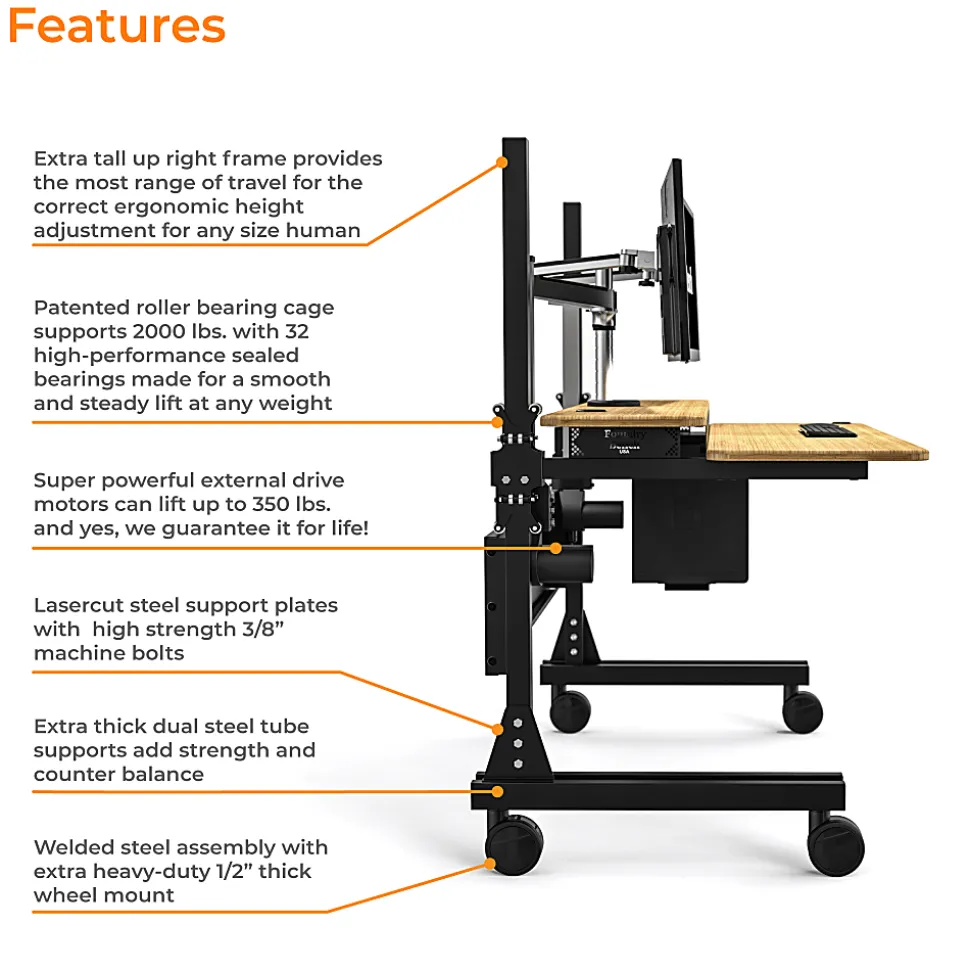 VersaDesk® Foundry Bench® Electric Portable Height Adjustable Standing Desk, 60"W, Black/Bamboo