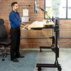 VersaDesk® Foundry Bench® Electric Portable Height Adjustable Standing Desk, 48”W, Black/Bamboo