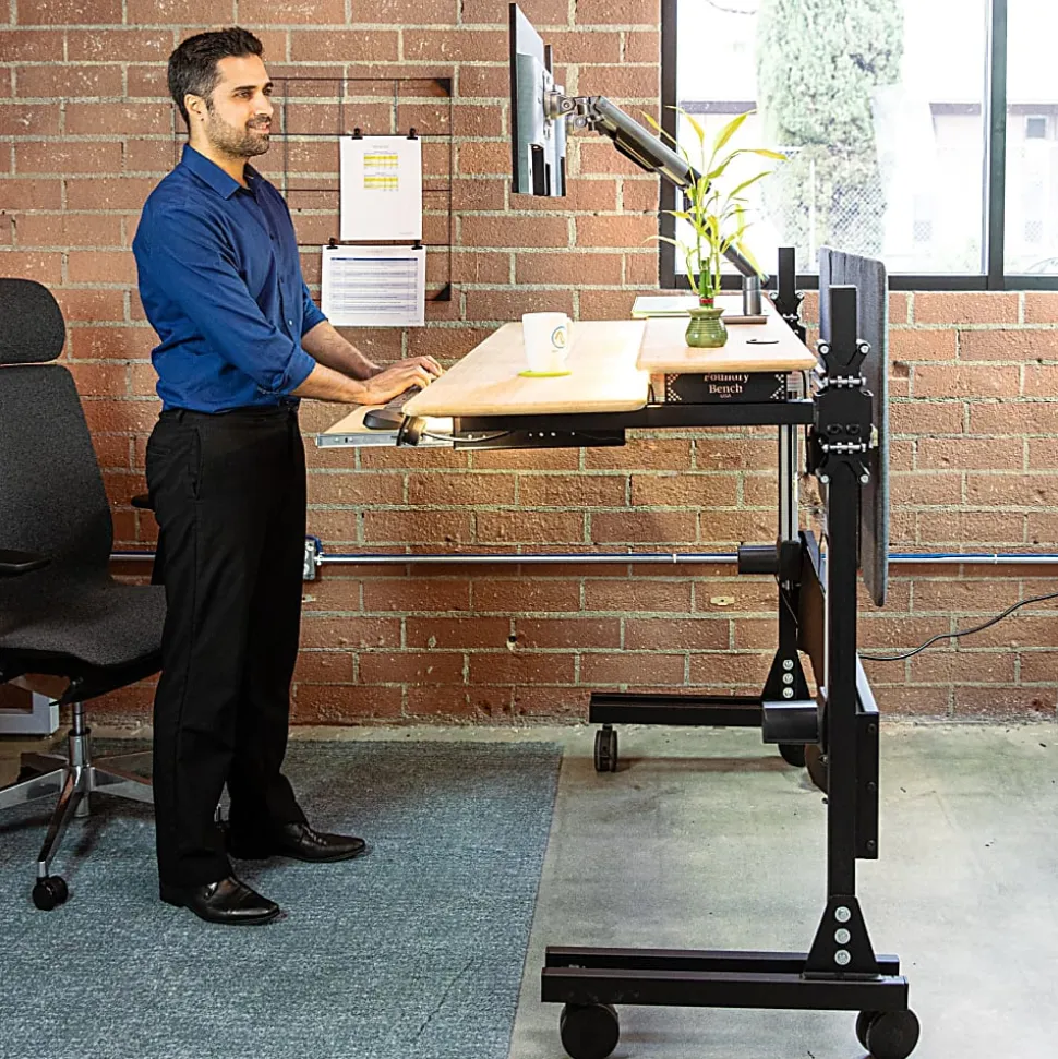 VersaDesk® Foundry Bench® Electric Portable Height Adjustable Standing Desk, 48”W, Black/Bamboo