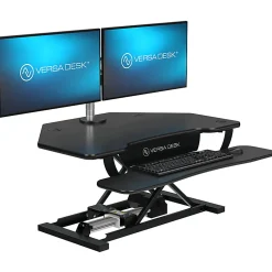 VersaDesk PowerPro Corner Sit-To-Stand Height-Adjustable Electric Desk Converter, 36"W x 31"D, Black