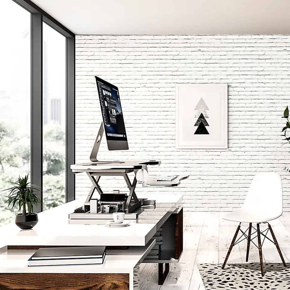 VersaDesk PowerPro Sit-To-Stand Height-Adjustable Electric Desk Converter, 36"W x 24"D, White