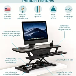 VersaDesk PowerPro Sit-To-Stand Height-Adjustable Electric Desk Converter, 40”W, Black