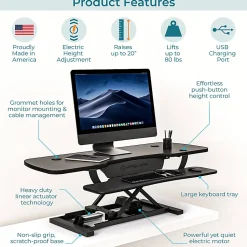 VersaDesk PowerPro Sit-To-Stand Height-Adjustable Electric Desk Converter, 48”W, Black