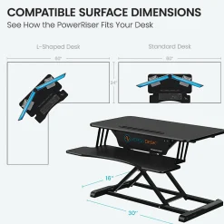 VersaDesk Power Riser Electric Height Adjustable Standing Desk Converter Desk Riser with Keyboard Tray & Device Stand, 32"W x 24"D, Black