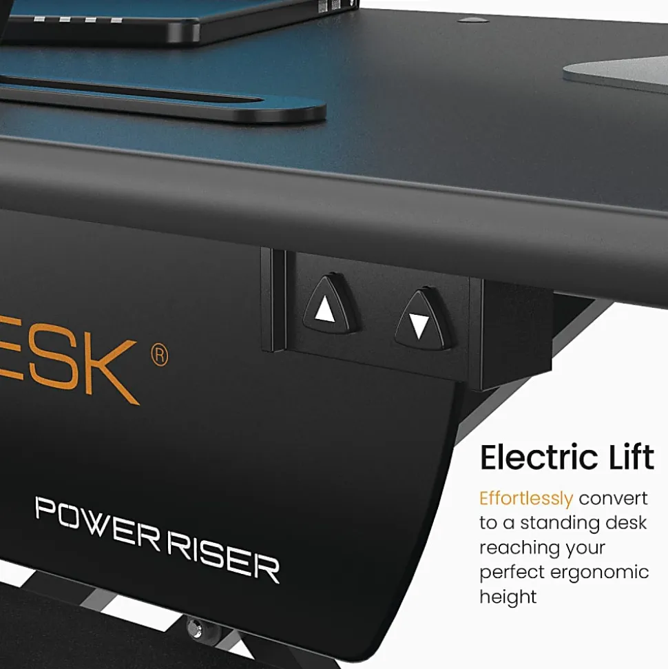 VersaDesk Power Riser Electric Height Adjustable Standing Desk Converter Desk Riser with Keyboard Tray & Device Stand, 32"W x 24"D, Black