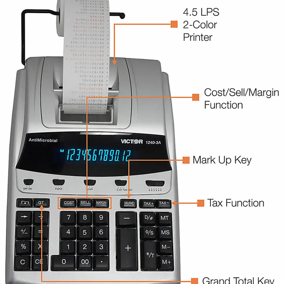Victor® 1240-3A 12-Digit Heavy-Duty Commercial Printing Calculator With Antimicrobial Protection