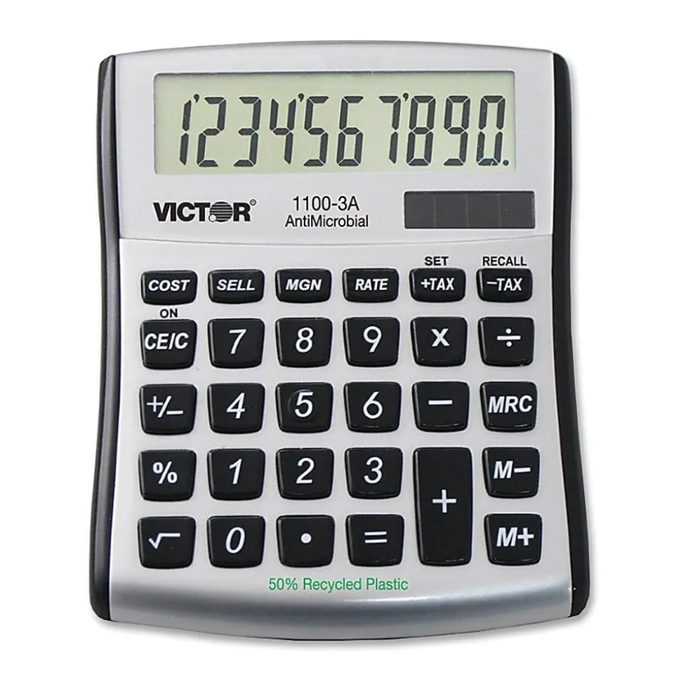 Victor 11003A Mini Desktop Calculator - Large Display, Angled Display, Dual Power, Independent Memory, Battery Backup - 11003A