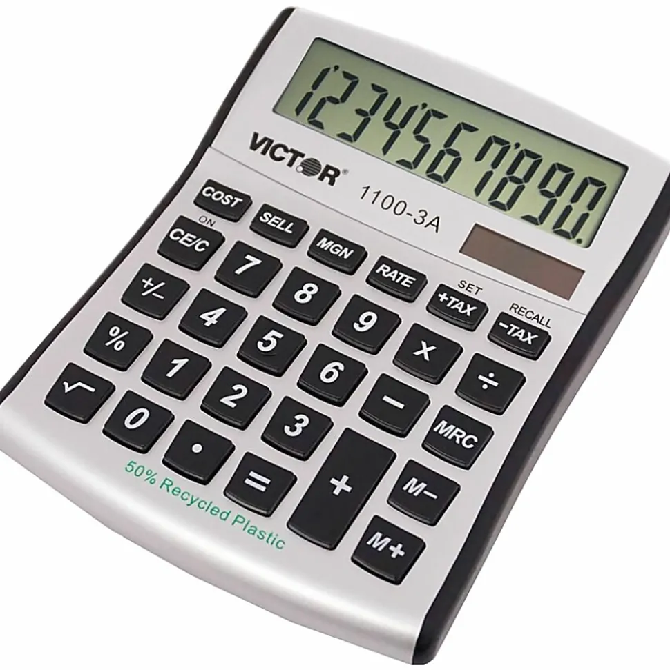 Victor 11003A Mini Desktop Calculator - Large Display, Angled Display, Dual Power, Independent Memory, Battery Backup - 11003A