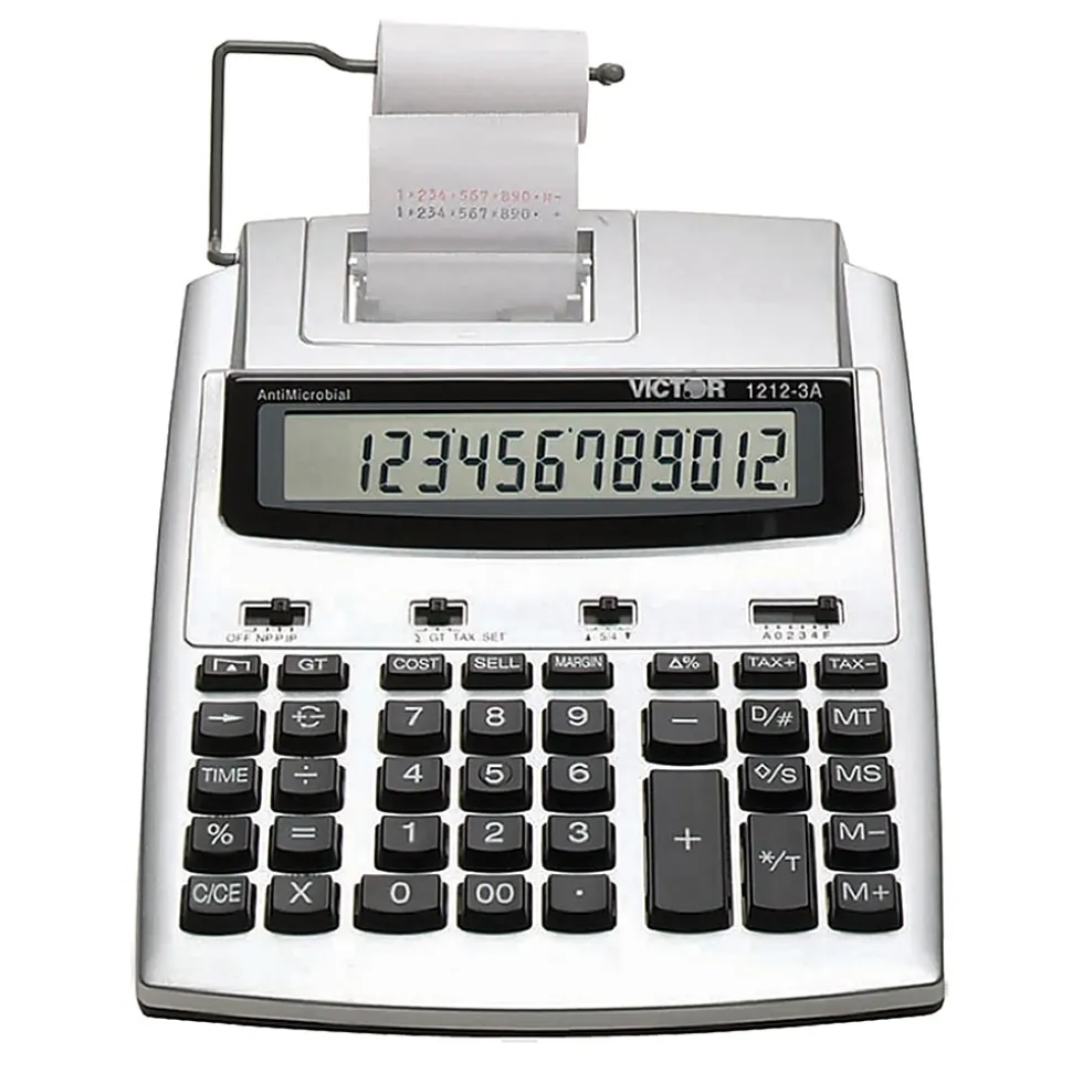 Victor® 1212-3A Printing Calculator With Antimicrobial Protection, Blue/Red Print, 2.7 Lines/Sec