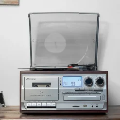 Victor Cosmopolitan VWRP-4200 Dual-Bluetooth® Belt-Drive 8-In-1 Music Center With Turntable And FM Radio, 11.6