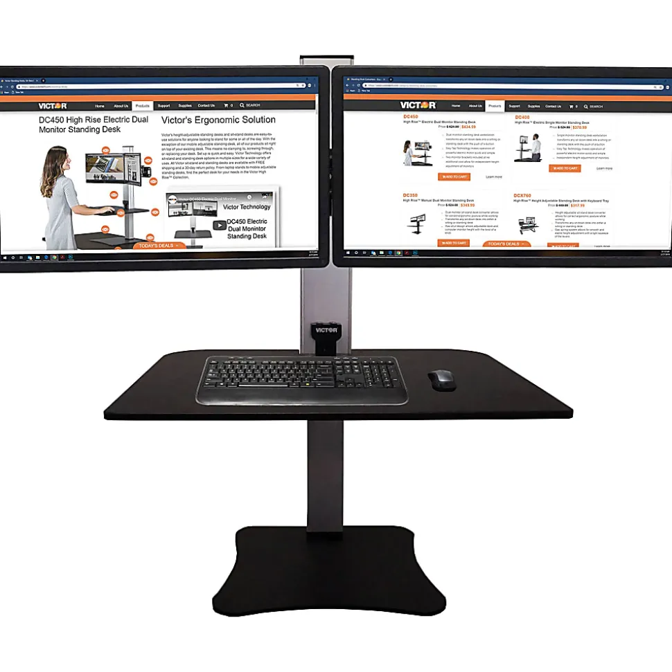 Victor DC475 High Rise Electric Triple Monitor Standing Desk - 23" to 34" Screen Support - 37.50 lb Load Capacity - DC475