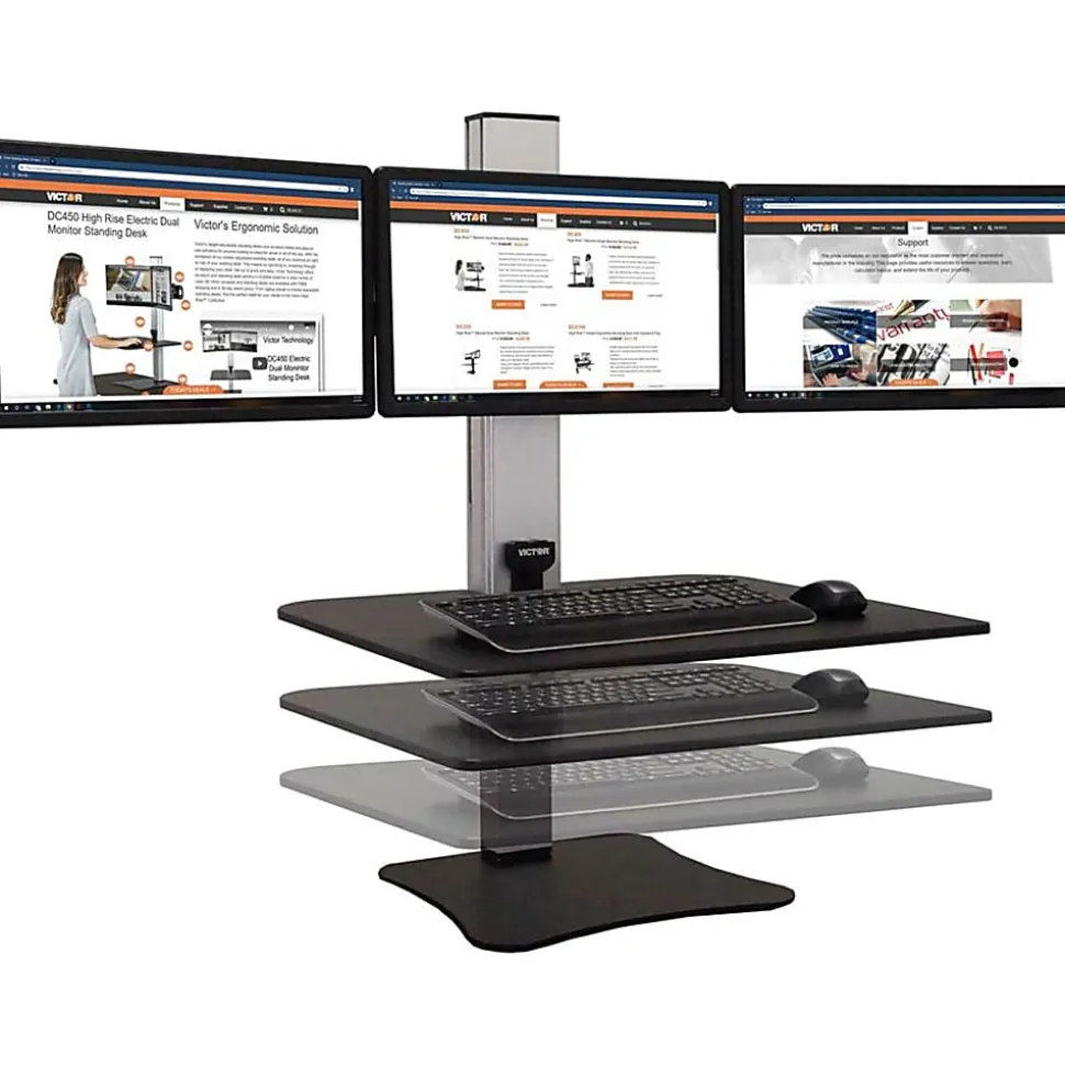 Victor DC475 High Rise Electric Triple Monitor Standing Desk - 23" to 34" Screen Support - 37.50 lb Load Capacity - DC475