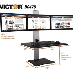 Victor DC475 High Rise Electric Triple Monitor Standing Desk - 23