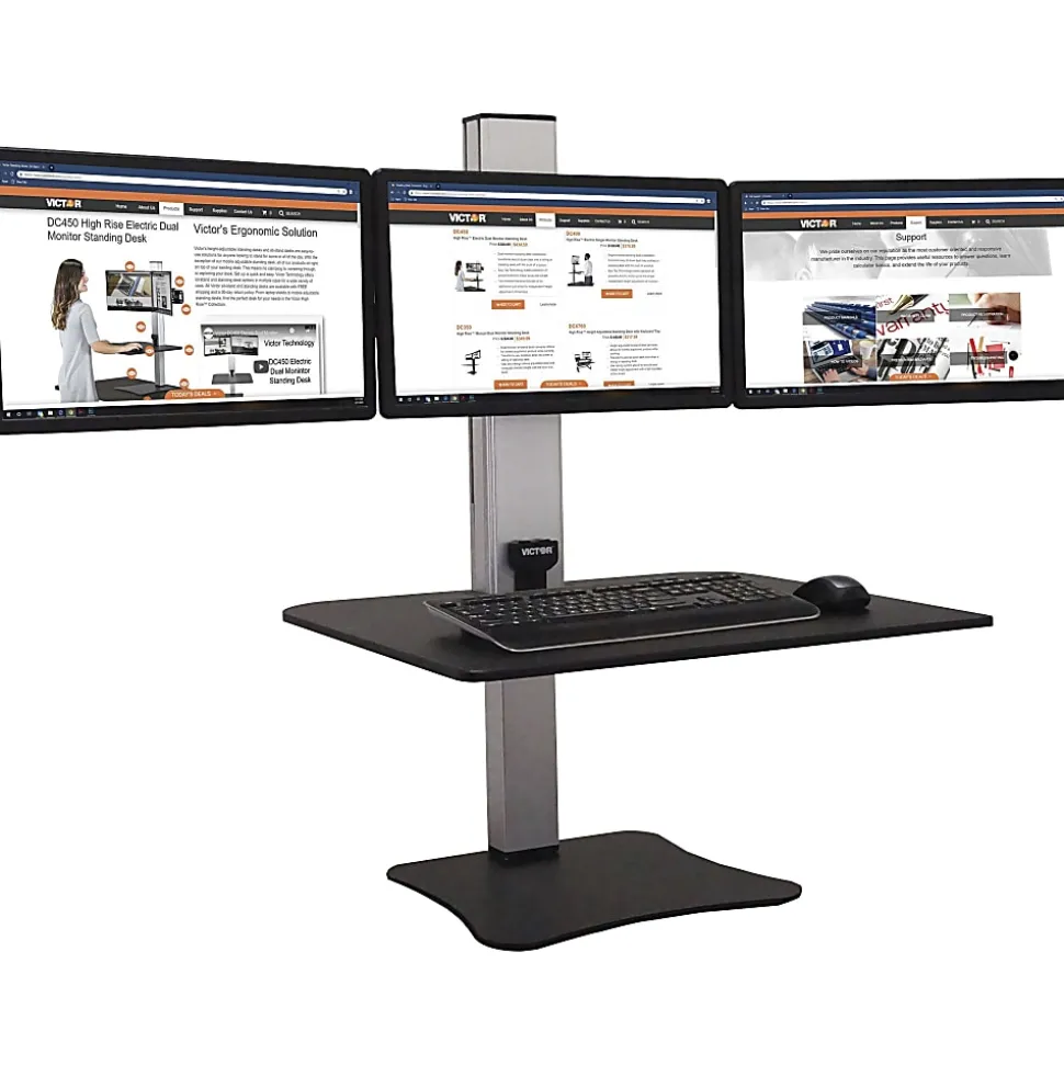 Victor DC475 High Rise Electric Triple Monitor Standing Desk - 23" to 34" Screen Support - 37.50 lb Load Capacity - DC475
