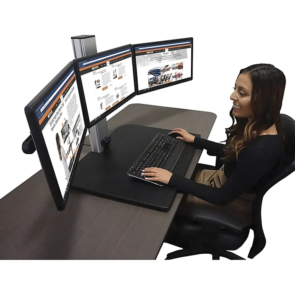Victor DC475 High Rise Electric Triple Monitor Standing Desk - 23" to 34" Screen Support - 37.50 lb Load Capacity - DC475