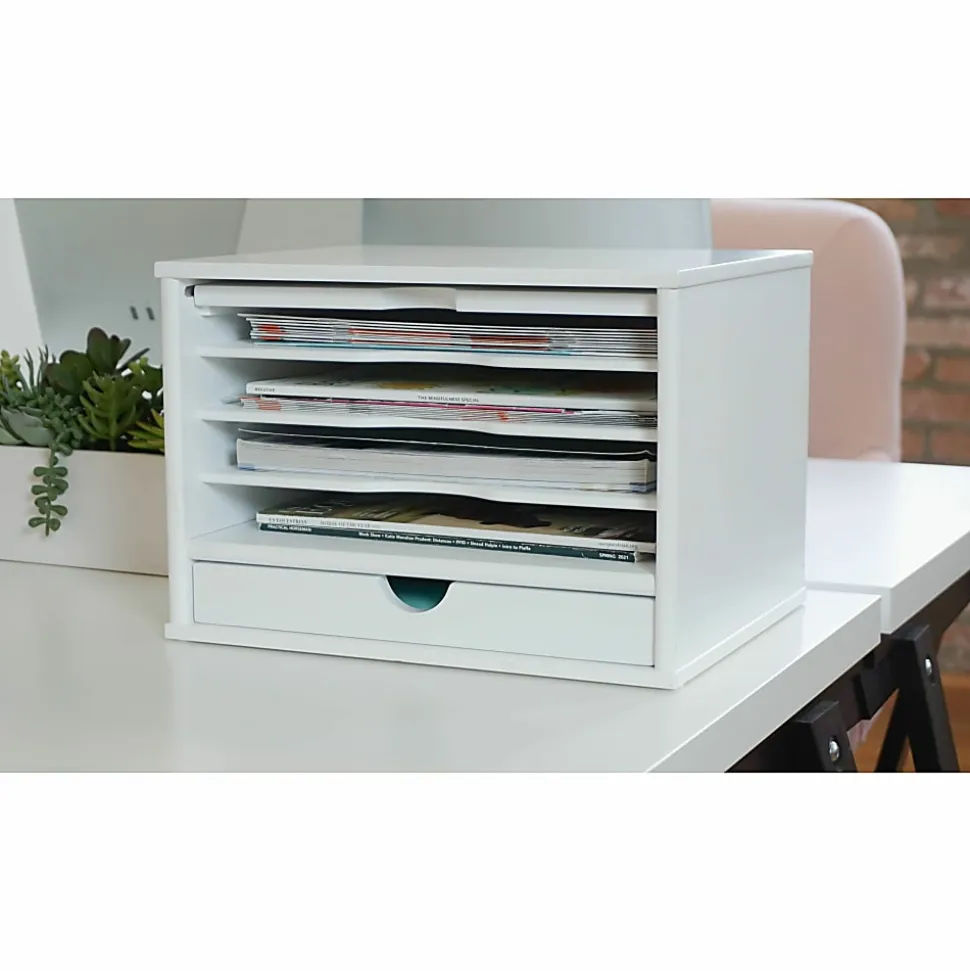 Victor® Desktop Organizer, 9 3/4"H x 14"W x 10 3/4"D, Pure White