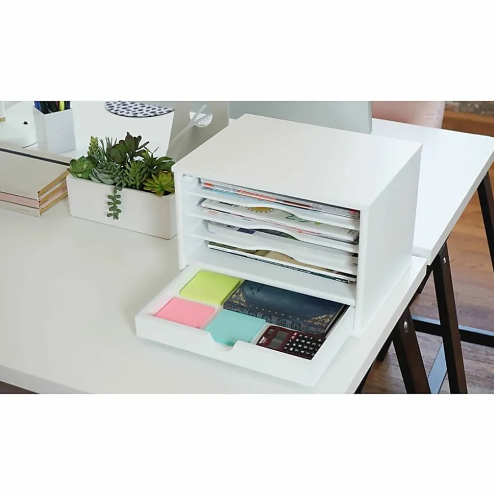 Victor® Desktop Organizer, 9 3/4"H x 14"W x 10 3/4"D, Pure White