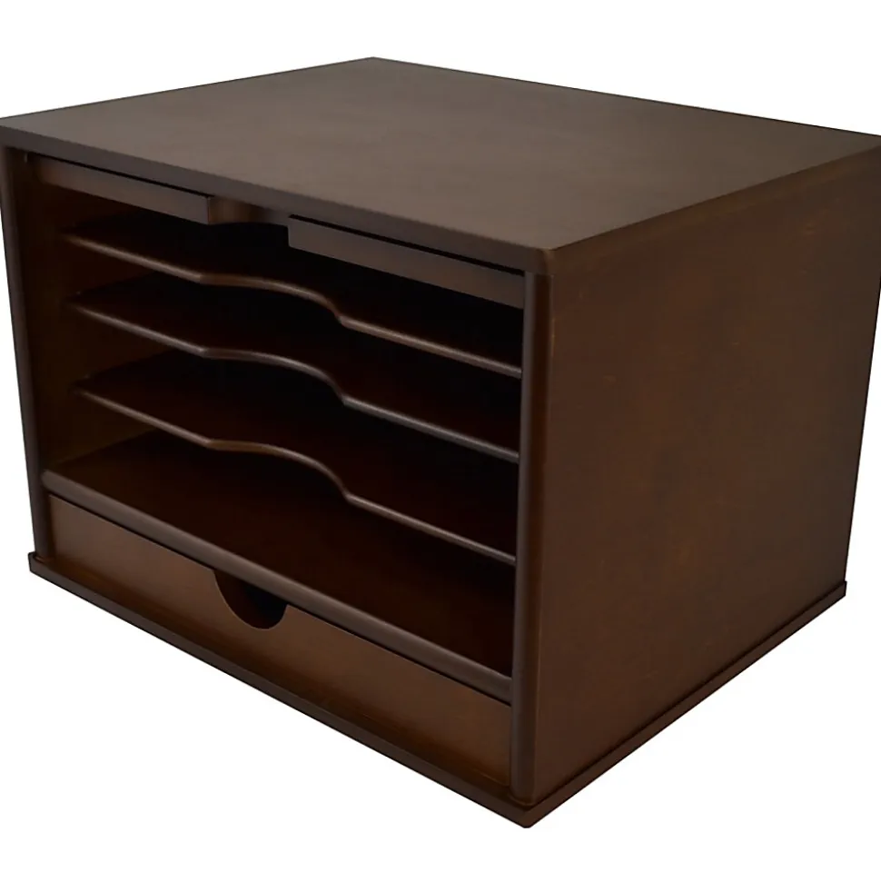 Victor Heritage Wood Desktop Organizer, 4 Compartment(s), 1 Drawer(s), 9.4"H x 13.3"W x 10.5"D, Desktop, Natural, Wood