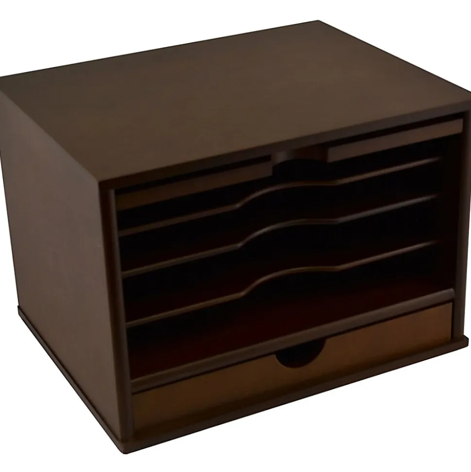 Victor Heritage Wood Desktop Organizer, 4 Compartment(s), 1 Drawer(s), 9.4"H x 13.3"W x 10.5"D, Desktop, Natural, Wood