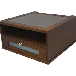 Victor Heritage Wood H1175 Monitor Riser - 1x Shelf(ves) - 6.5"x13.4"x 13.4" Depth - Wood Grain - Wood, Metal, Faux Leather, Frosted Glass - Heritage