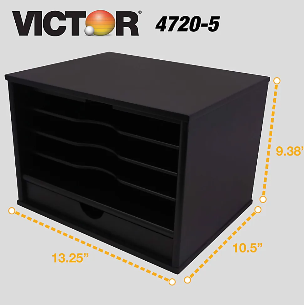 Victor Midnight Black Collection Wood Desktop Organizer, 14" H x 10.75" W x 9.75" D, Midnight Black