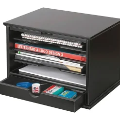 Victor Midnight Black Collection Wood Desktop Organizer, 14" H x 10.75" W x 9.75" D, Midnight Black