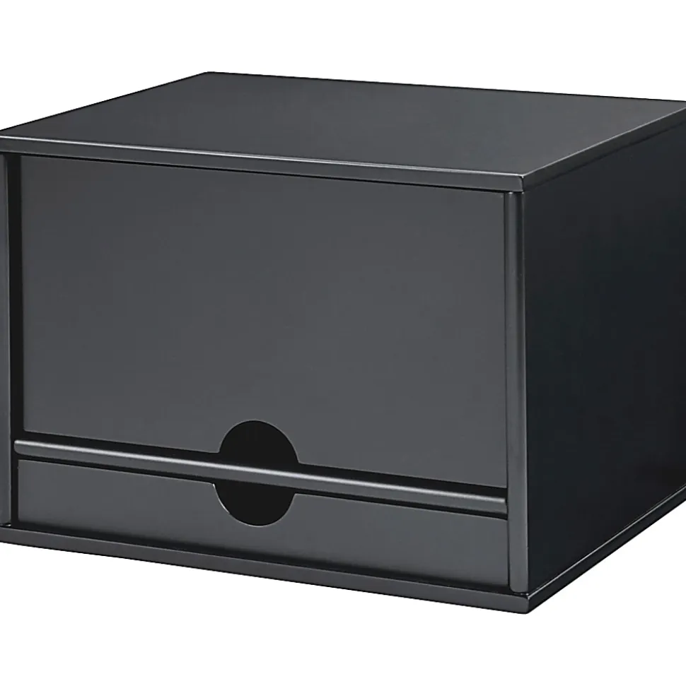 Victor Midnight Black Collection Wood Desktop Organizer, 14" H x 10.75" W x 9.75" D, Midnight Black