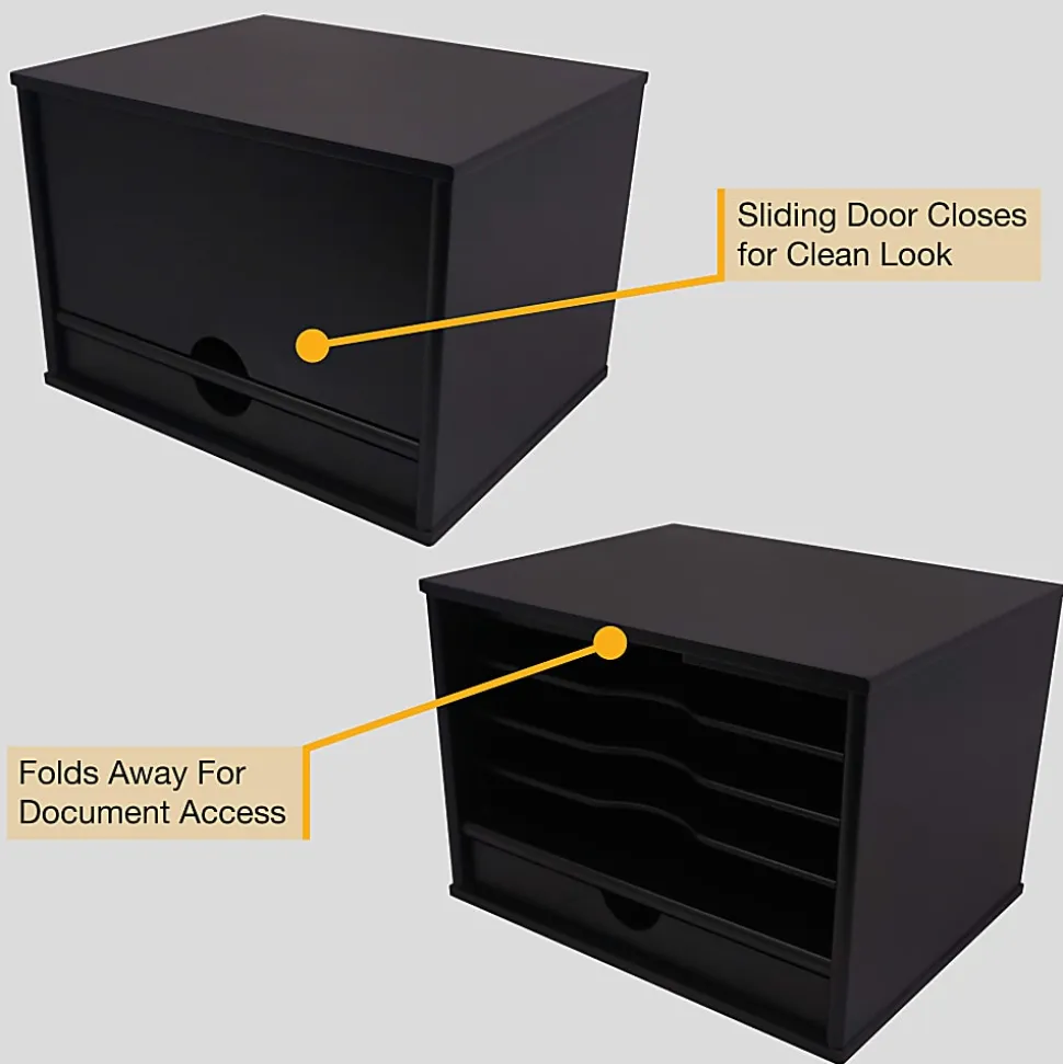 Victor Midnight Black Collection Wood Desktop Organizer, 14" H x 10.75" W x 9.75" D, Midnight Black