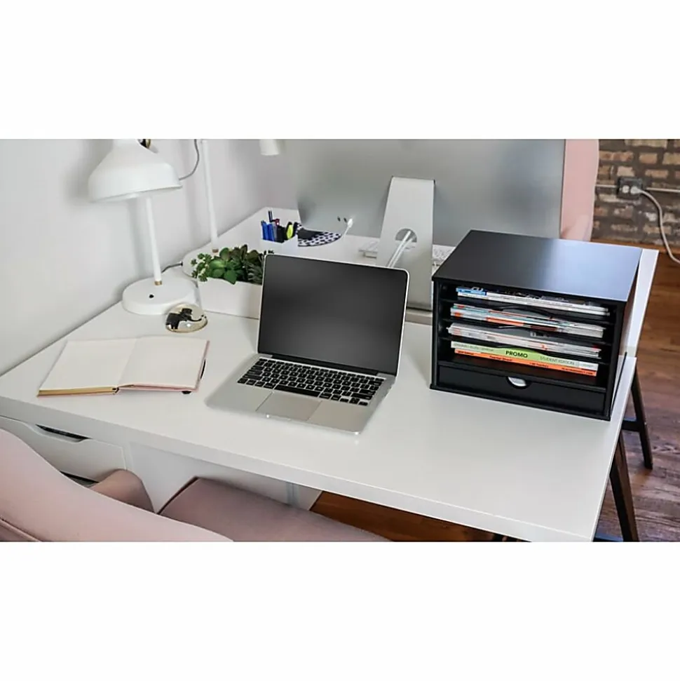 Victor Midnight Black Collection Wood Desktop Organizer, 14" H x 10.75" W x 9.75" D, Midnight Black