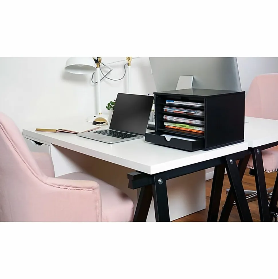 Victor Midnight Black Collection Wood Desktop Organizer, 14" H x 10.75" W x 9.75" D, Midnight Black