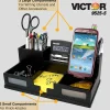 Victor® Midnight Black Collection™ Desk Organizer With Smartphone Holder, 5 1/2"H x 10 1/2"W x 3 1/2"D, Black