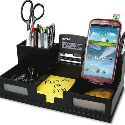 Victor® Midnight Black Collection™ Desk Organizer With Smartphone Holder, 5 1/2