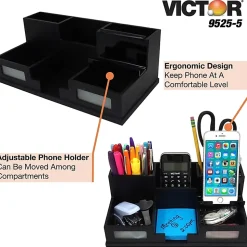Victor® Midnight Black Collection™ Desk Organizer With Smartphone Holder, 5 1/2