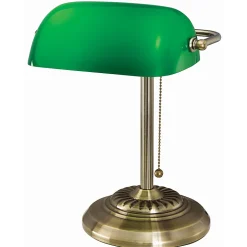 Victory Light Banker's Brass Desk Lamp - 12.5" - 10 W LED Bulb - Hanging Chain, Durable - Metal - Desk Mountable - Brass, Green - Â - 9B101AB