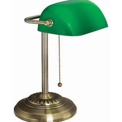 Victory Light Banker's Brass Desk Lamp - 12.5" - 10 W LED Bulb - Hanging Chain, Durable - Metal - Desk Mountable - Brass, Green -  - 9B101AB