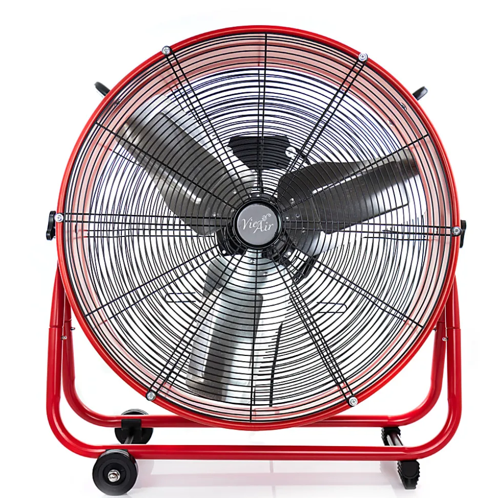Vie Air 3-Speed Commercial Floor Drum Fan, 24" x 30-1/4", Red