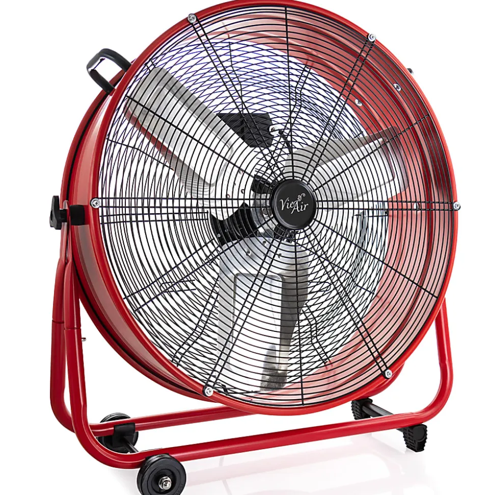 Vie Air 3-Speed Commercial Floor Drum Fan, 24" x 30-1/4", Red