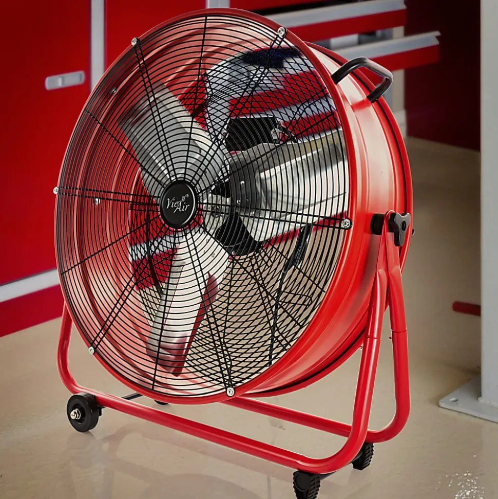 Vie Air 3-Speed Commercial Floor Drum Fan, 24" x 30-1/4", Red